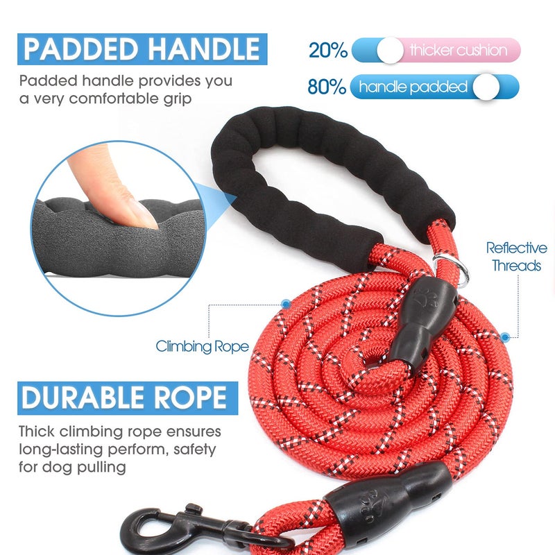 BAAPET 2/4/5/6 FT Dog Leash with Comfortable Padded Handle and Highly Reflective Threads for Small Medium and Large Dogs (6FT-1/2'', Red) - Image 2